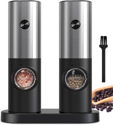 Набір із 2 електричних млинів солі та перцю на підставці, сріблястий/чорний Cokunst