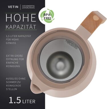 Термокувшин з чайным фильтром 1,5 л, хаки VETIN