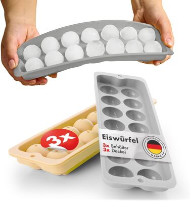 Силиконовые формочки для льда на 14 шариков XL с крышкой, набор 3 предмета, серый/желтый Blumtal