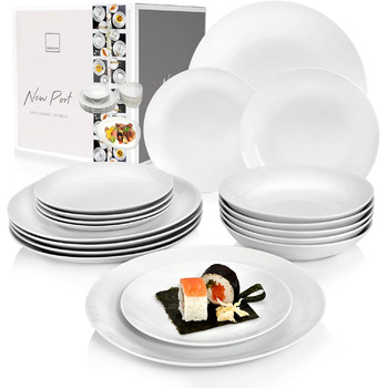 ПЕВЕЦ Столовый сервиз Нью Портвейн белый, набор фарфоровой посуды из 86 предметов на 12 персон, полный комплект, набор тарелок белого цвета (столовый сервиз 18 шт.)