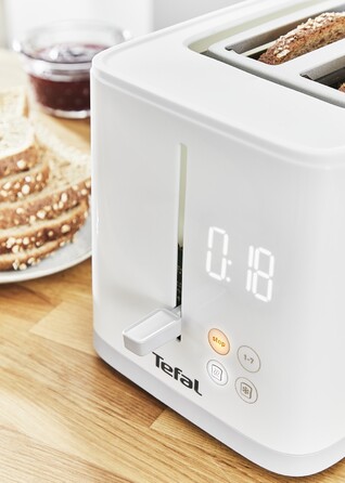 Tefal Тостер SENSE, 850Вт, пластик+нерж, LED дисплей, белый