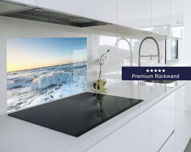 Кухонний фартух Timalo зі скляним виглядом Північне море, очерет, захід сонця, океан, солома 2-мм акрилове скло Бризкозахисна стіна для плити, скляний кухонний фартух, акрилові скляні стінові панелі, захисна панель для фартуха (120 x 80 см, 313- Хвилі на 