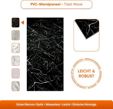 Стінові панелі IZODEKOR під мармур 60x120 см Панель для кухонного фартуха ПВХ-облицювання стін для кухні, ванної кімнати Бризкозахисний екран для кухні Водонепроникний та термостійкий ( панель, Tidal Wave)