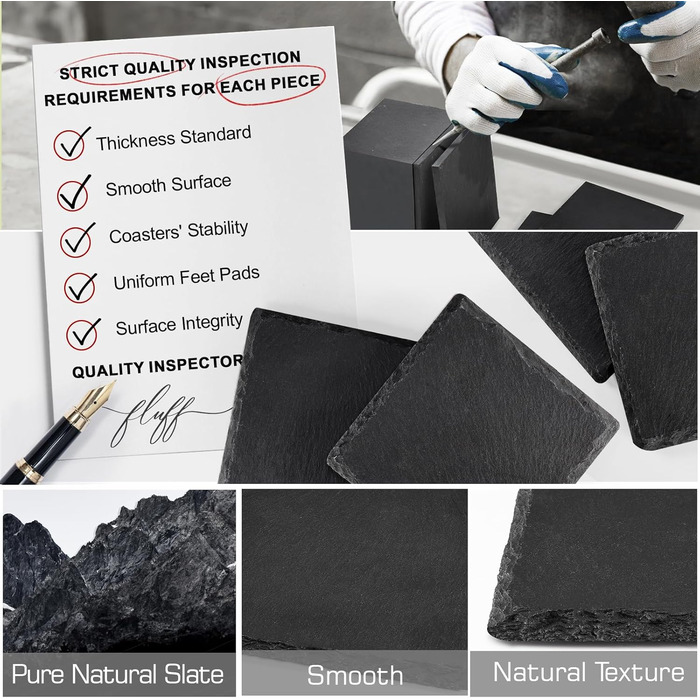 Набір підставок для напоїв із натурального чорного сланцю 12 шт WEWINK PLUS
