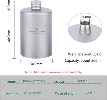 Кружка для кемпинга 200 мл Titanium Hip Flask Boundless Voyage