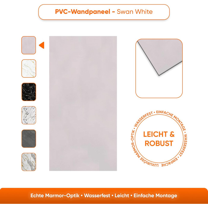 Стінові панелі IZODEKOR під мармур 60x120 см Панель для кухонного фартуха ПВХ-облицювання стін для кухні, ванної кімнати Бризкозахисний екран для кухні Водонепроникний та термостійкий (4 панелі, колір лебединий білий)