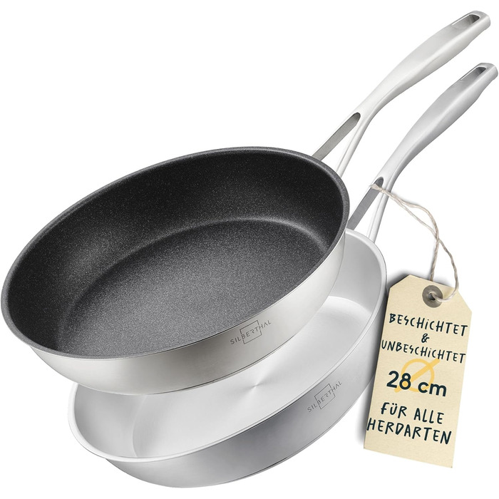 Набір з 2 сковорідок 28 см, нержавіюча сталь з покриттям та без покриття Silberthal
