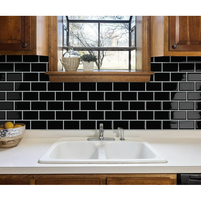 Мозаїчна плитка DEWOO 3D, наклейки на стіну, клейка плитка Metro, самоклеюча імітація плитки для кухні та ванної кімнати - штука, (30,5 x 30,5 см) (10, чорний)