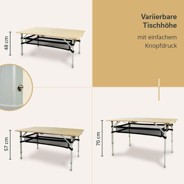Бамбуковый кемпинговый стол с сетчатой ​​полкой 120 x 70 см Skandika