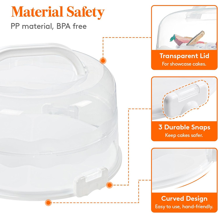 Контейнер для торта 27 см з кришкою та ручкою, білий Lifewit
