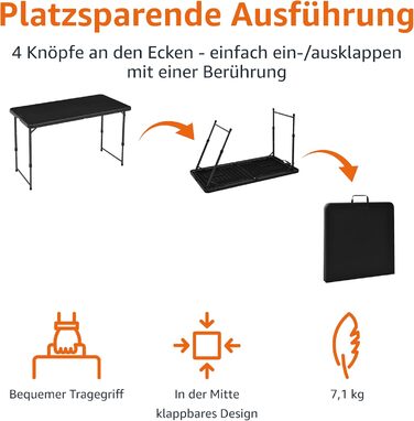 Складной стол 121,4 x 60,7 x 86,1 см Amazon Basics