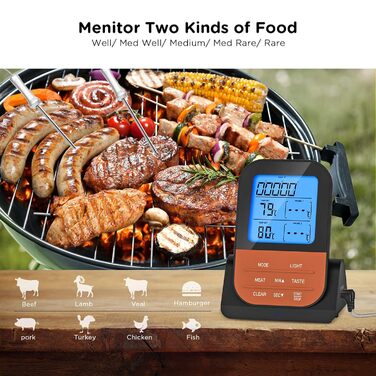 Термометр для мяса, магнитный с таймером ЖК-дисплей 2 зонда