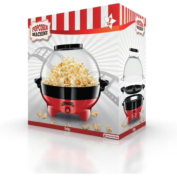 Велика машина для попкорну 5 л, 800 Вт червона Gadgy