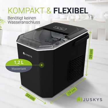 Льодогенератор Juskys IceOracle - Коктейльний лід за 6-13 хв - Міні-льодогенератор на 12 кг/день - Великий контейнер для льоду - Білий (чорний)