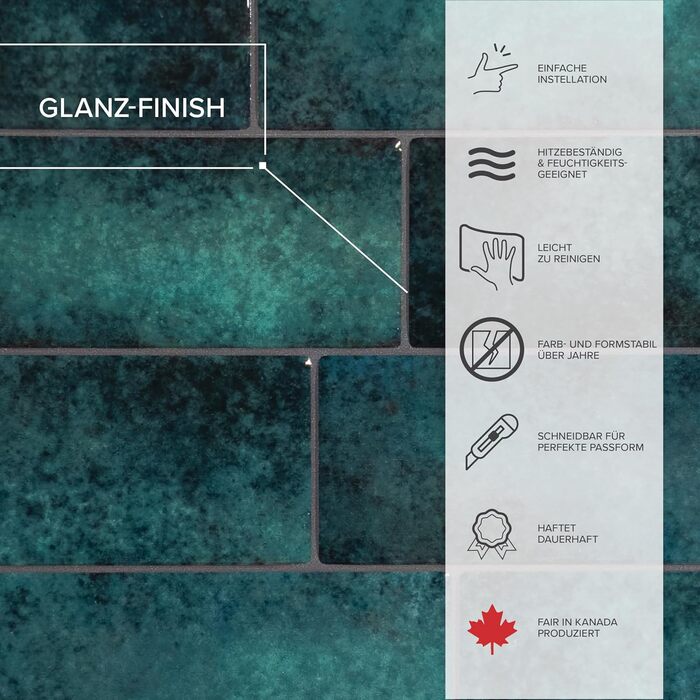 Наклейки для плитки, що самоклеяться - упаковка з 5 аркушів 29,36 см x 21,29 см - 3D самоклеючі ПВХ наклейки для плитки та фартуха для кухні, ванної кімнати та стін, кольорова та водонепроникна плитка (колір Medina Green)