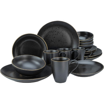 Набор посуды на 4 персоны, 16 предметов, черный Industrial Gold Black Creatable