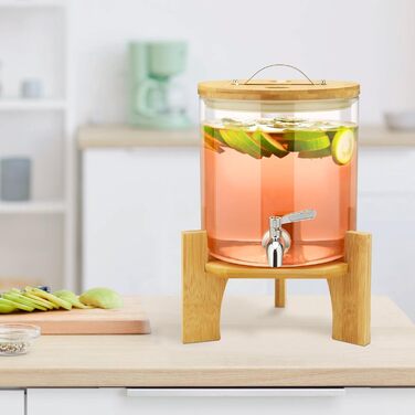 Стеклянный диспенсер для напитков 5 л с бамбуковой крышкой и подставкой Hisredsun